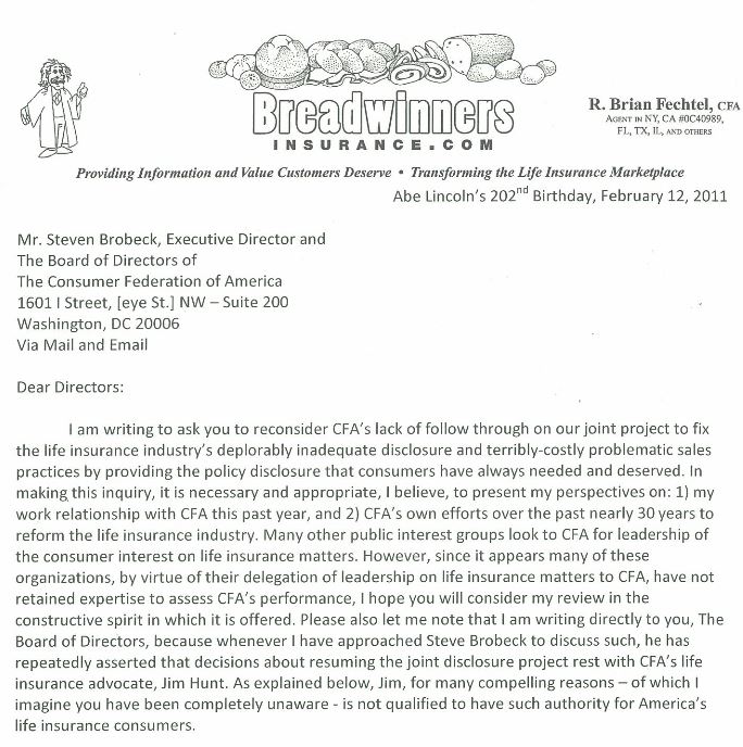 Letter to Consumer Fed 2011